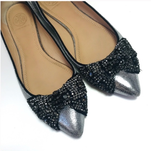 Tory Burch Vanessa Crystal Bow Pointed Toe Flats - Picture 4 of 11